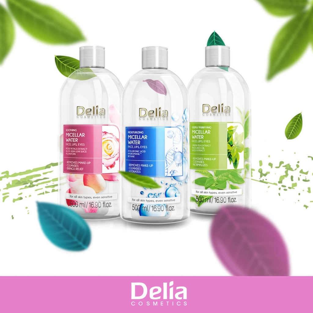 Purifying Micellar Water - Facial Cleanser With Green Tea Extract & Avocado Oil - Deep Cleansing, Refreshing - Reduced Sebum Production - 500ML delia