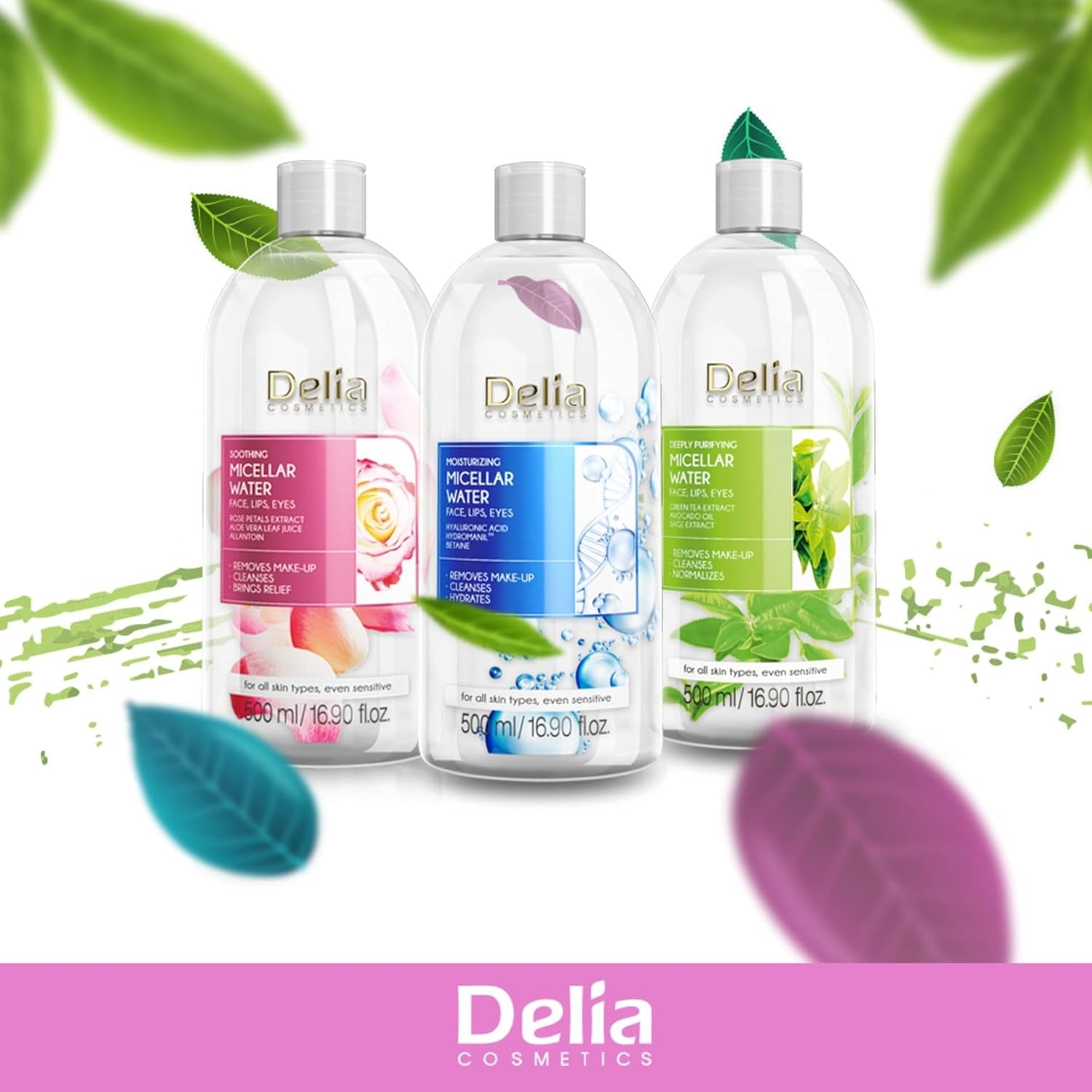 Purifying Micellar Water - Facial Cleanser With Green Tea Extract & Avocado Oil - Deep Cleansing, Refreshing - Reduced Sebum Production - 500ML delia