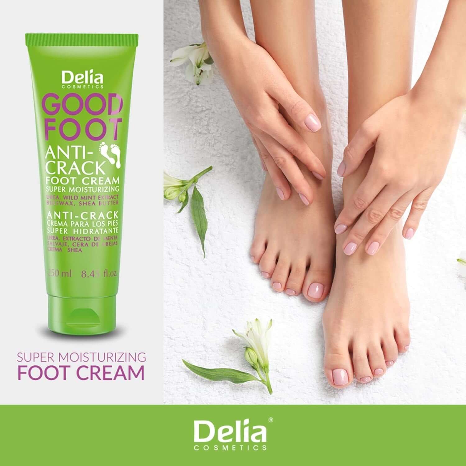 Good Foot - Anti Crack Foot Cream - Protect Sensitive Heels - Prevent Damages - Provides Regeneration & Comfort for Dry Feet - 250ml delia