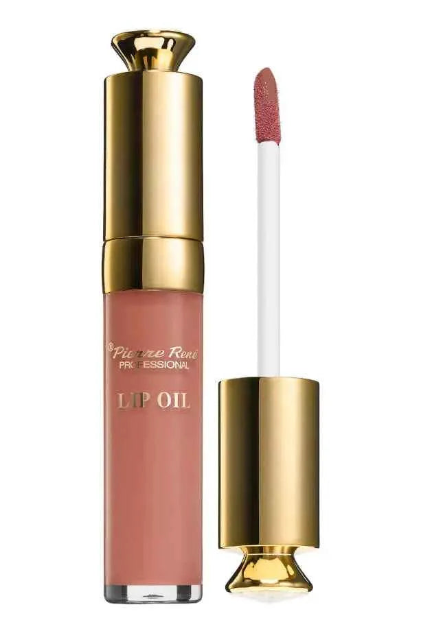 Pierre Rene Vintage Rose Lip Oil with nourishing formula and chic gold cap, perfect for luxurious lip care.